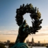 Detailed photo of the oak wreath of the Bavaria statue at Theresienwiese in Munich photographed with a drone