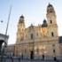 The light is reflected on the Theatinerkirche on Odeonsplatz