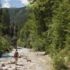 Man hiking in the Wimbachklamm near Berchtesgaden in the hinterland of Munich.