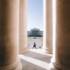 View through large columns to the Glyptothek in Munich.