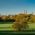 The Englischer Garten in Munich with the skyline of the inner city.