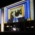 A painting by August Monet is projected twice onto the wall of the Pinakothek der Moderne.