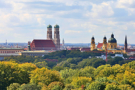 Panorama of Munich with the Frauenkirche and Theatinerkirche.