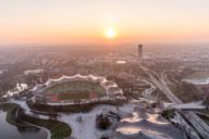 View from the Olympic Tower over Munich during sunset.