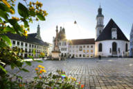 View of the Marienplatz in Freising with backlight in summer