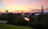 View of the Olympic Park at dusk.