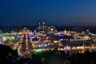 Panoramic view of the Oktoberfest in Munich at night. 