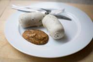 Stockwurst with sweet mustard in Munich.