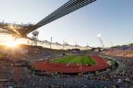 Vista del Estadio Olímpico de Múnich al atardecer durante la Eurocopa 2022.