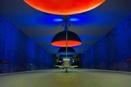 Lamps in the underground station Westfriedhof in Munich.