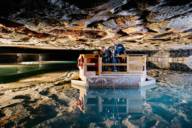 Family on the viewing platform of the mirror lake in the Berchtesgaden salt mine