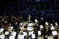 View of an orchestra playing in the Gasteig in Munich.