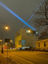 Light beams above the NS Dokumentationszentrum in Munich