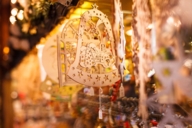 Christmas decoration in a sales booth at the christmas market in Munich.