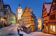 The snow-covered town centre of Rothenburg ob der Tauber in winter