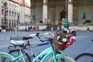 Bicycles in front of the Feldherrnhalle at Odeonsplatz in Munich.