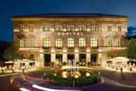 The Sofitel Hotel in Munich in the evening light.