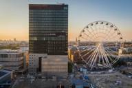 View over the Werksviertel in Munich with Hotel Adina and Giant Ferris Wheel