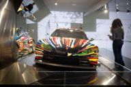 Strikingly colourful BMW Motorsport car in an exhibition