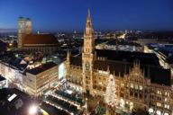Panoramic view Christkindlmarkt Marienplatz in Munich