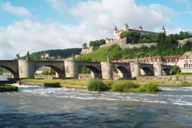 The 'Alte Mainbrücke' (bridge) of Würzburg, in the background the fortress of the city.