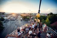 View of the city of Munich at sunset from Alte Utting.