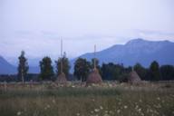 Haystacks in the Munich Alpine foothills at blue hour