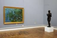 A painting and a sculpture at the Neue Pinakothek in Munich.