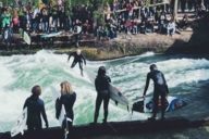 Surfer at the Eisbach wave in Munich.