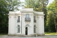 An exterior view of the Pagodenburg in Nymphenburg Park in Munich.