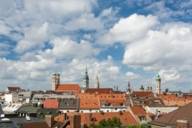 Skyline of the inner city of Munich with the towers of the Frauenkirche, Alter Peter and Neues Rathaus. 