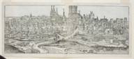 Historical sharp white drawing of a city view of Munich