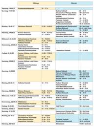 A chart with dates of available Wiesntisch places.