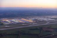 View of Munich Airport at dusk.