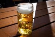 A measure of beer in the beer garden of the monastery Andechs near Munich