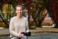 Young woman with camera in Munich