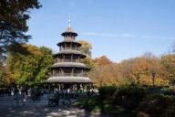 Chinesischer Turm (Chinese Tower) in the Englischer Garten in Munich in autumn.