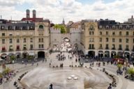 Karlsplatz/Stachus in Munich taken from above with a drone