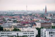 Panoramic view of the city of Munich and the Olympic Park in the background.