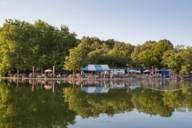 View of Café Gans am Wasser in Westpark in Munich.