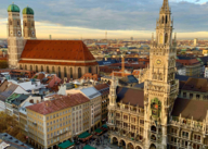 View from St. Peter to the Marienplatz and the Frauenkirche in Munich.