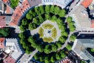 Weissenburger Platz in Munich photographed from above with a drone.