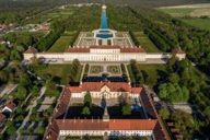 Schleißheim palace complex nearby Munich photographed from above in autumn.