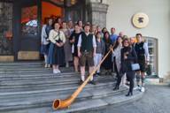 The visitors in front of the Löwenbräukeller.