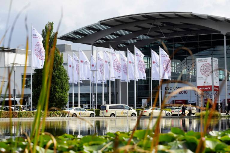 ESC Congress 2018 flags in front of Messe München