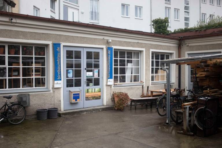 The entrance of carpentry Birnbaumblau in Haidhausen district in Munich