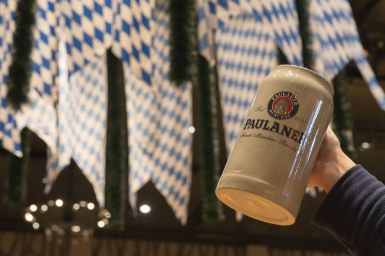 A beer mug at the strong beer festival at the Paulaner am Nockherberg in Munich