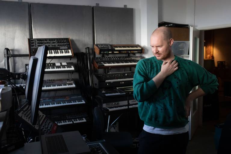 Musician Beni Brachtel in his recording studio in Munich.