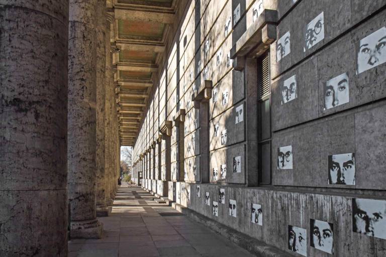 Posters which were put up on the facade of the Haus der Kunst in Munich.