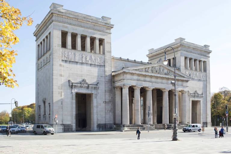 Propyläen at Königsplatz in Munich in autumn.